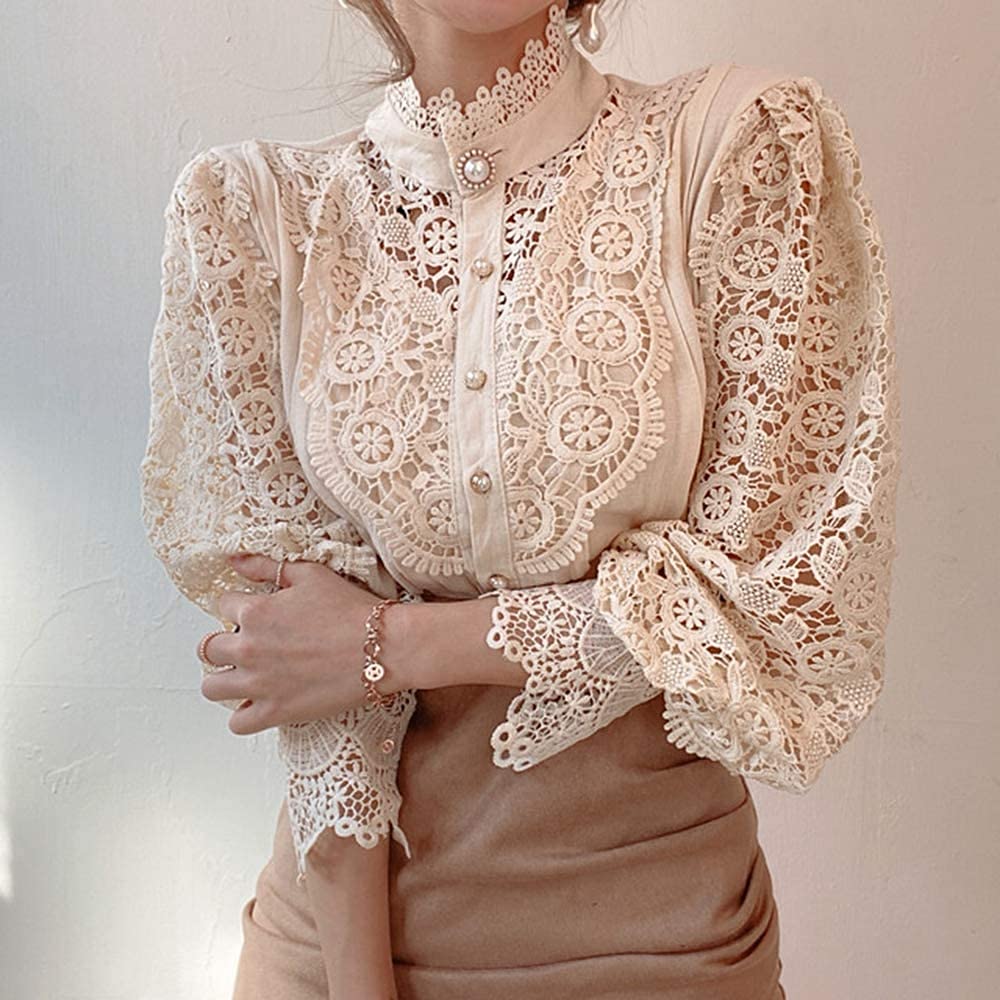 Womens Vintage Lace Patchwork Victorian Renaissance Button